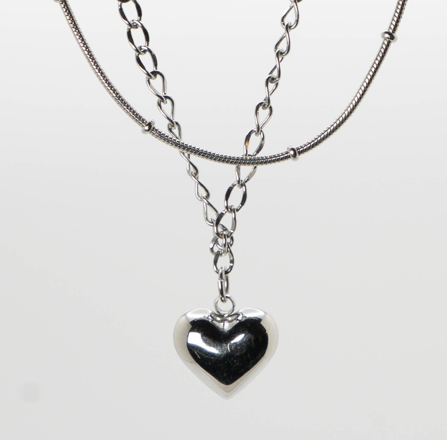 Silver Lining Double Chain Heart