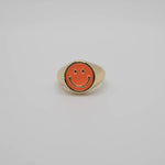 Load image into Gallery viewer, Orange Enamel Gold Smiley Ring
