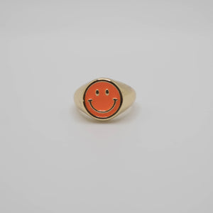 Orange Enamel Gold Smiley Ring