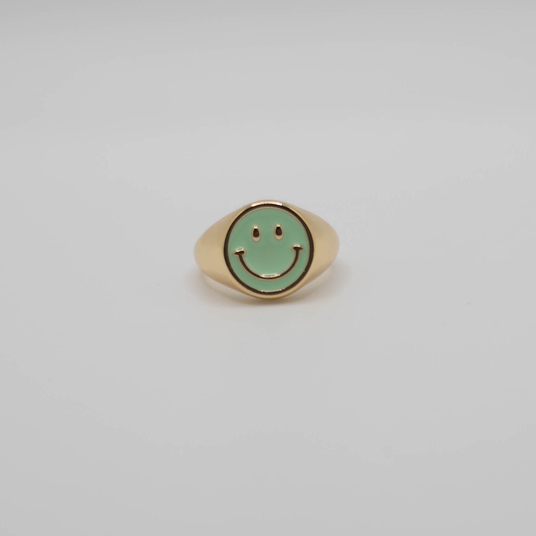 Green Enamel Gold Smiley Ring