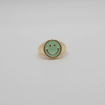 Load image into Gallery viewer, Green Enamel Gold Smiley Ring
