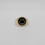 Load image into Gallery viewer, Black Enamel Gold Smiley Ring
