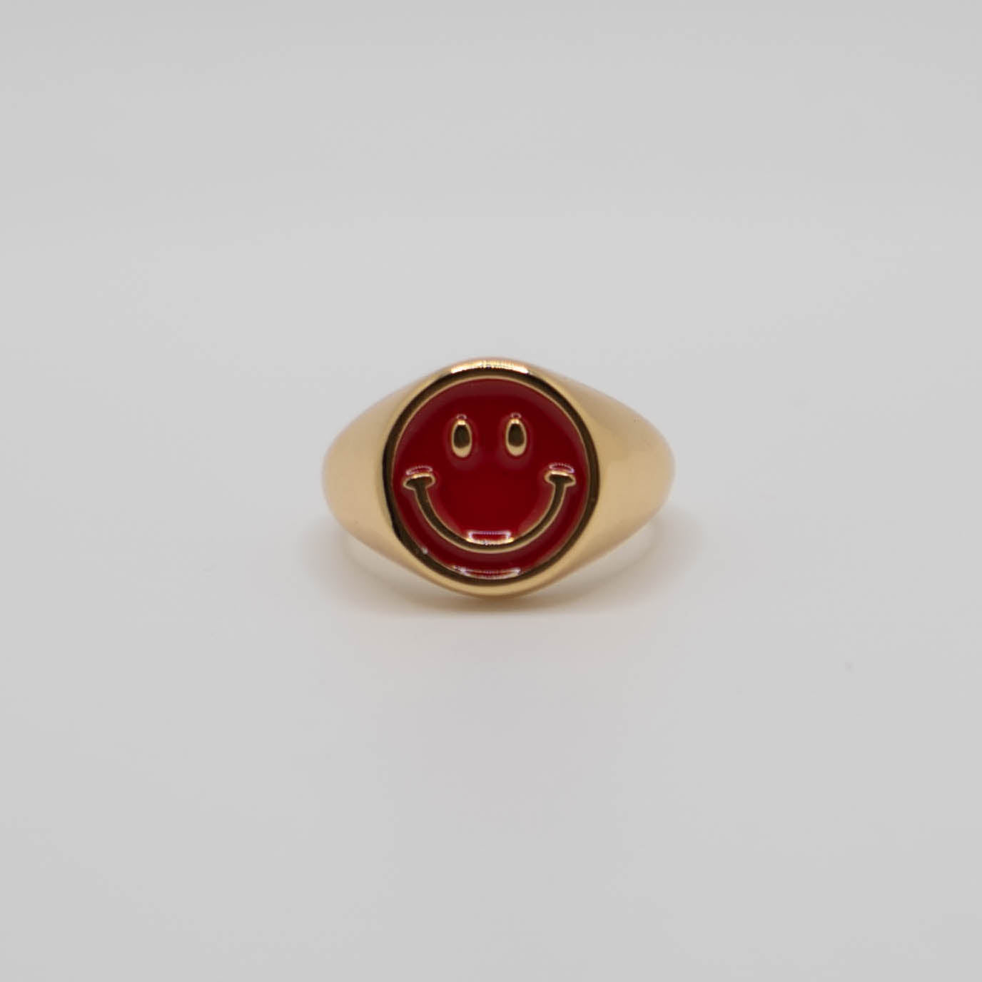 Red Enamel Gold Smiley Ring