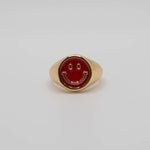 Load image into Gallery viewer, Red Enamel Gold Smiley Ring
