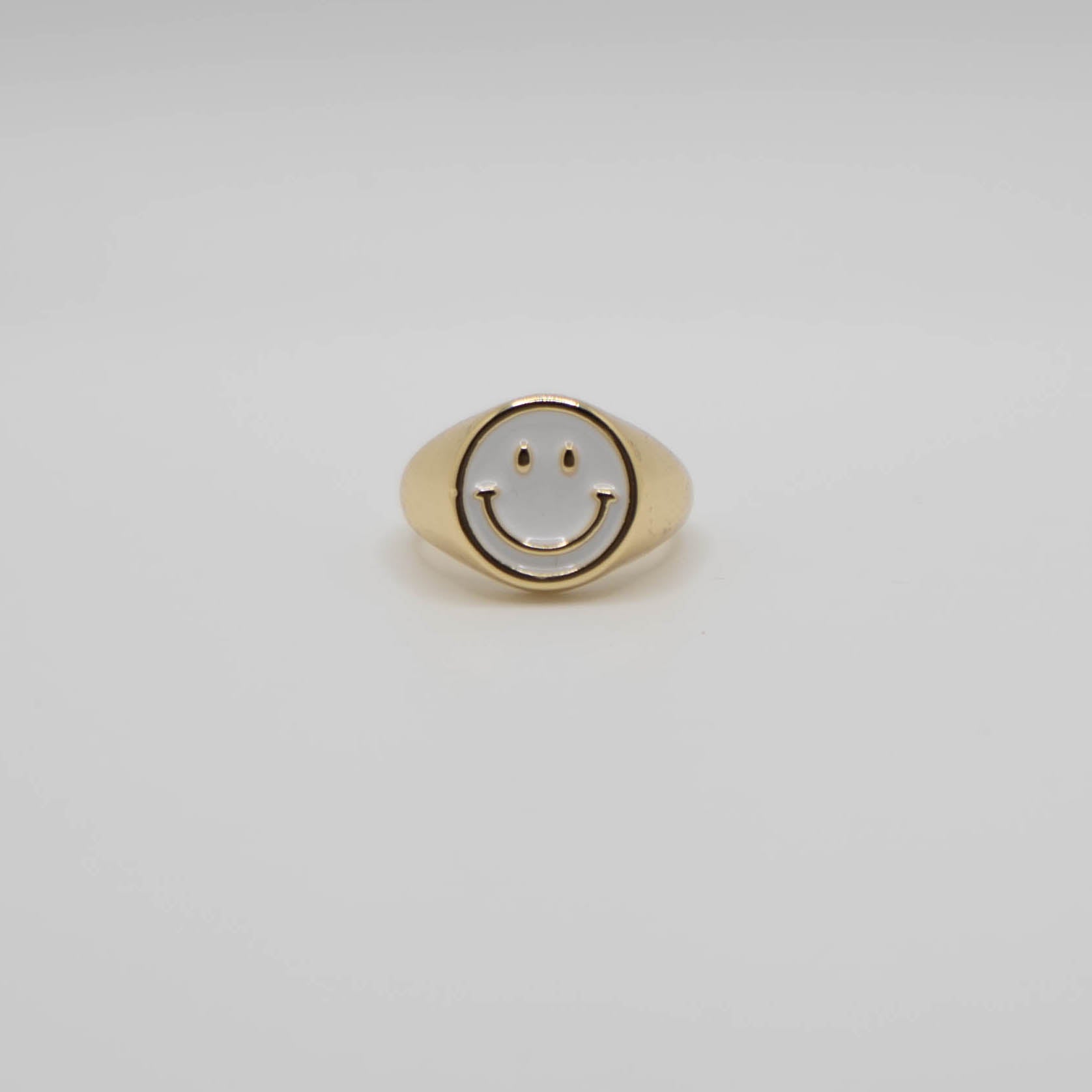 White Enamel Gold Smiley Ring