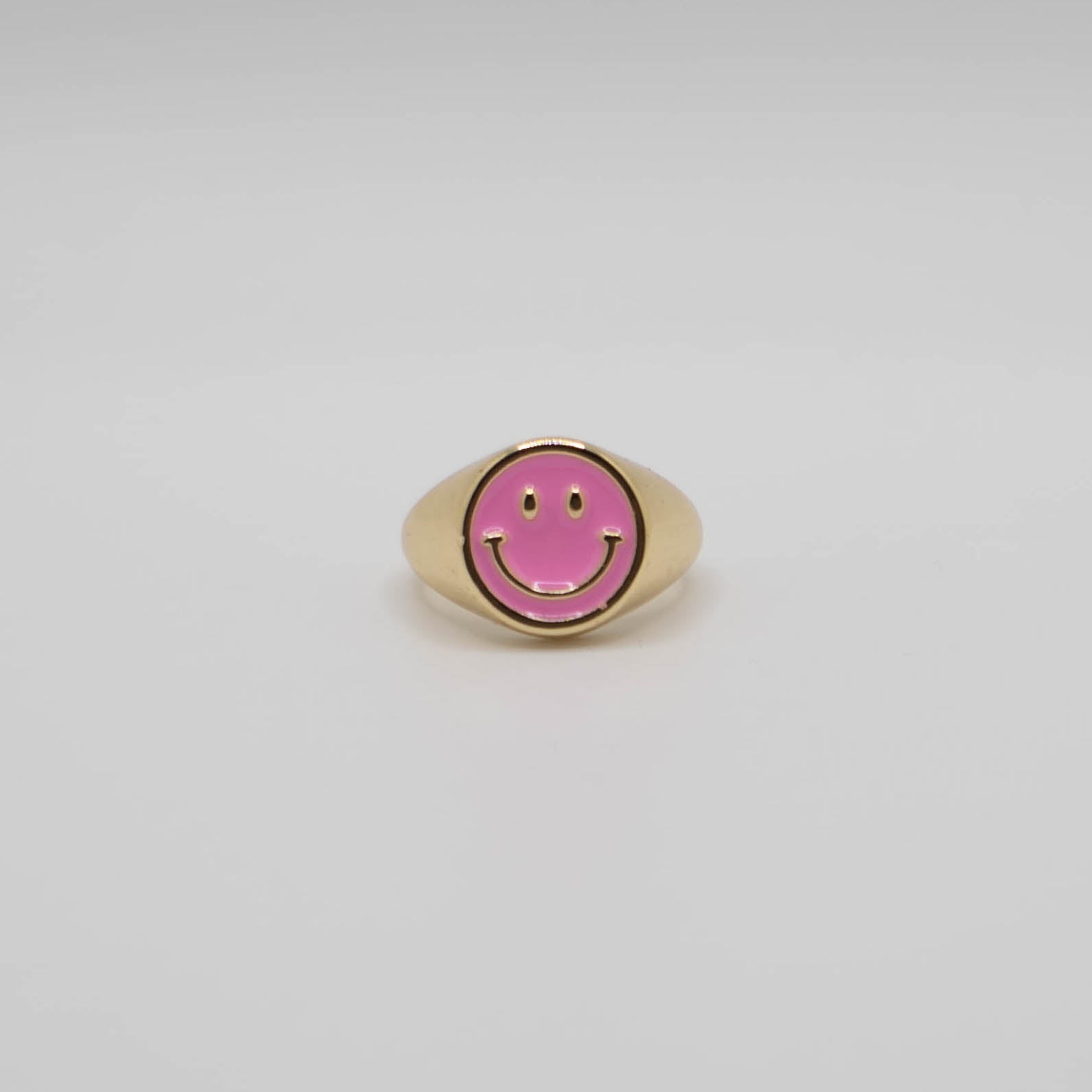 Light Pink Enamel Gold Smiley Ring