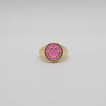 Load image into Gallery viewer, Light Pink Enamel Gold Smiley Ring
