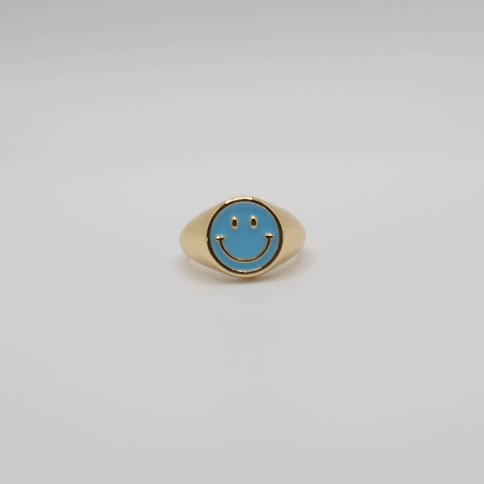 Blue Enamel Gold Smiley Ring