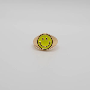 Yellow Enamel Gold Smiley Ring