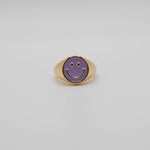 Load image into Gallery viewer, Purple Enamel Gold Smiley Ring
