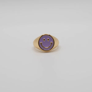 Purple Enamel Gold Smiley Ring