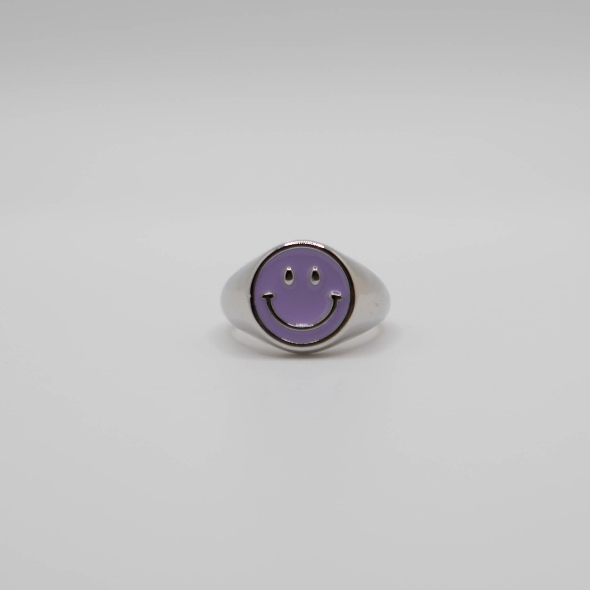 Purple Enamel Silver Smiley Ring