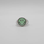 Load image into Gallery viewer, Green Enamel Silver Smiley Ring
