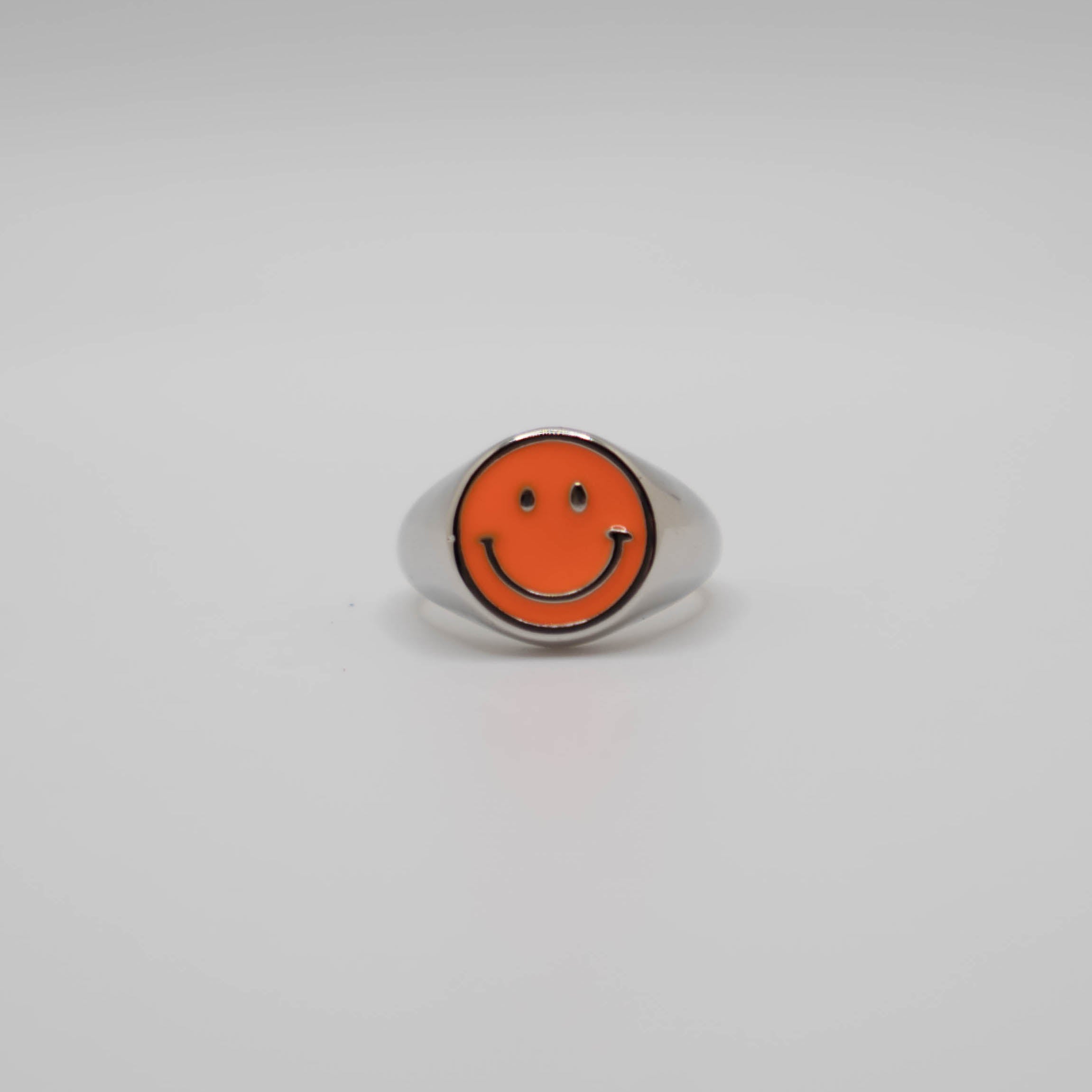 Orange Enamel Silver Smiley Ring