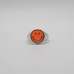 Load image into Gallery viewer, Orange Enamel Silver Smiley Ring
