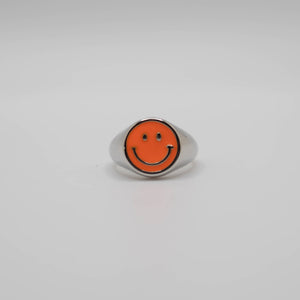 Orange Enamel Silver Smiley Ring
