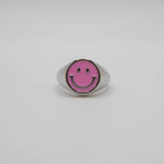 Load image into Gallery viewer, Light Pink Enamel Silver Smiley Ring
