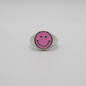 Light Pink Enamel Silver Smiley Ring