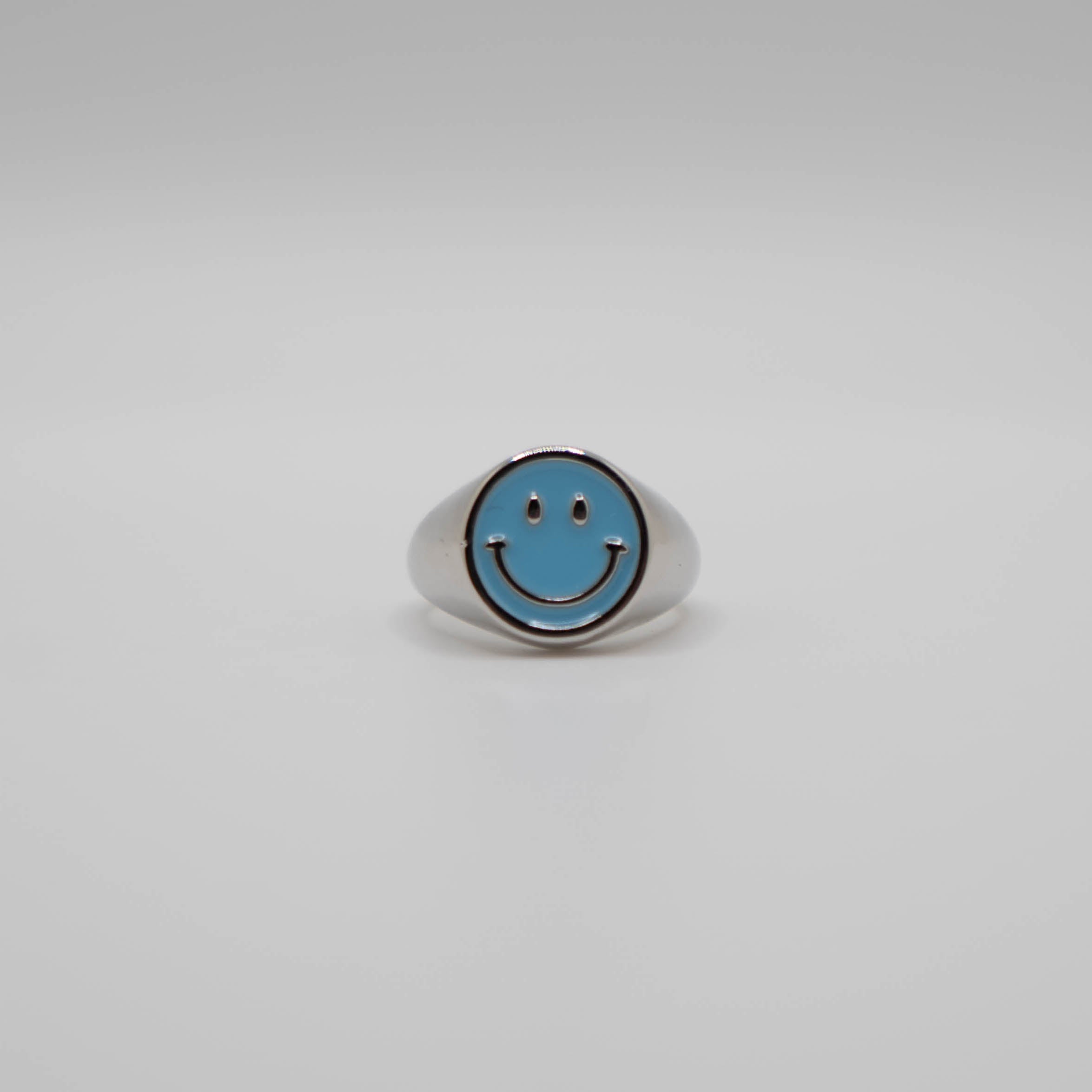 Blue Enamel Silver Smiley Ring