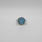 Load image into Gallery viewer, Blue Enamel Silver Smiley Ring
