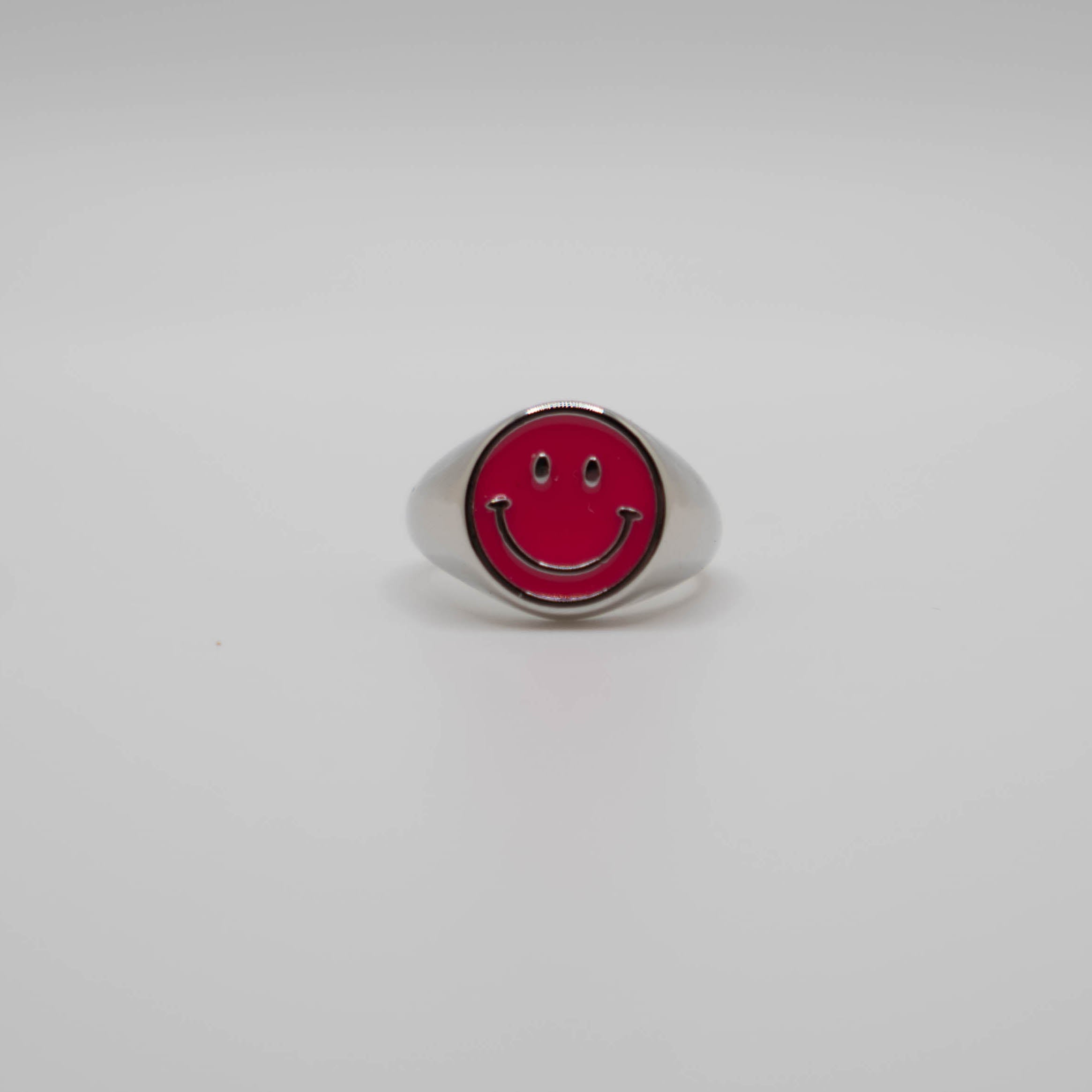 Pink Enamel Silver Smiley Ring