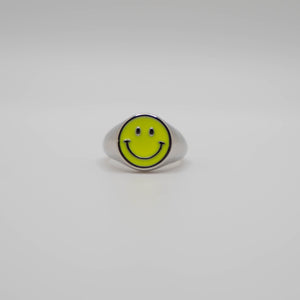 Yellow Enamel Silver Smiley Ring