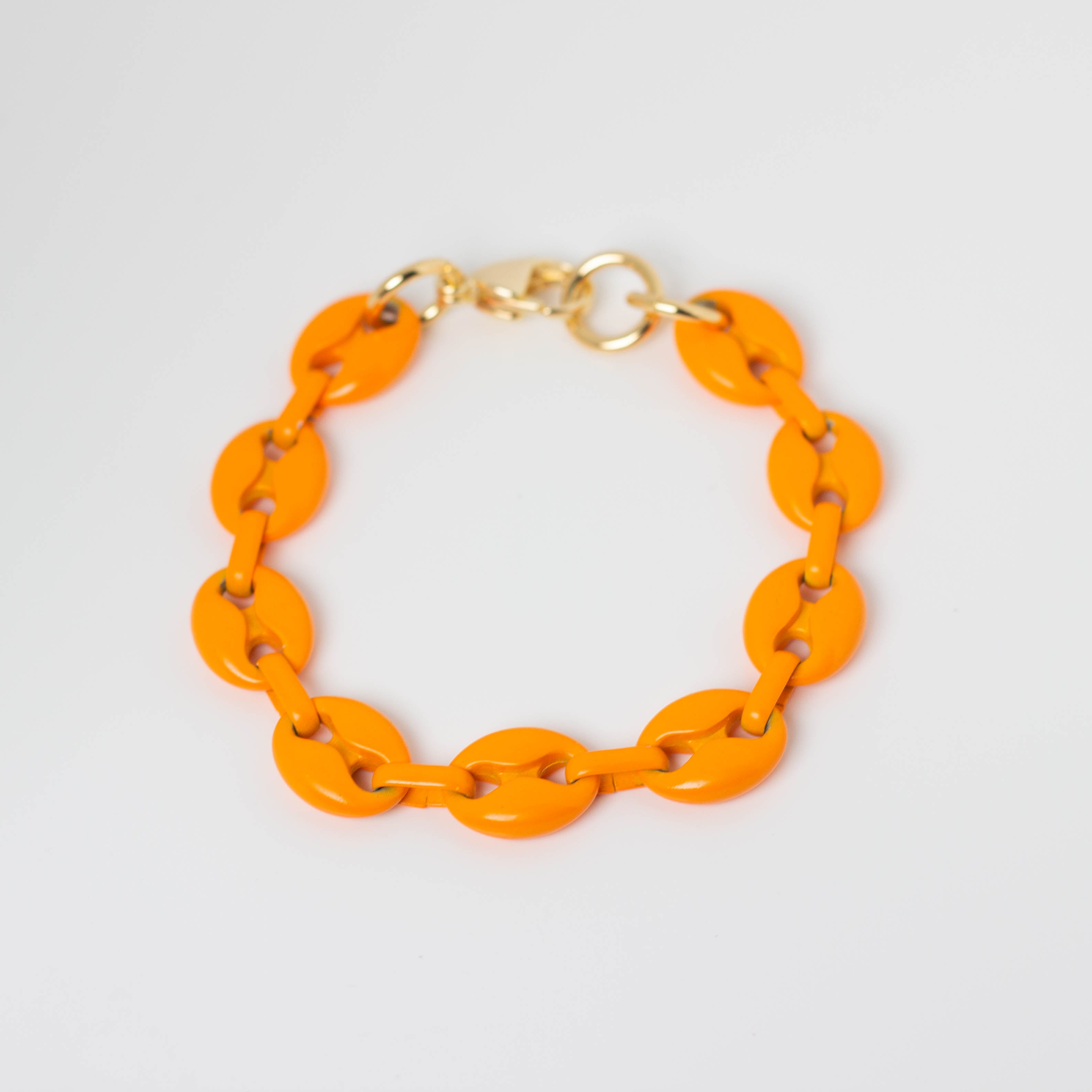 Orange Enamel Anchor Chain Bracelet