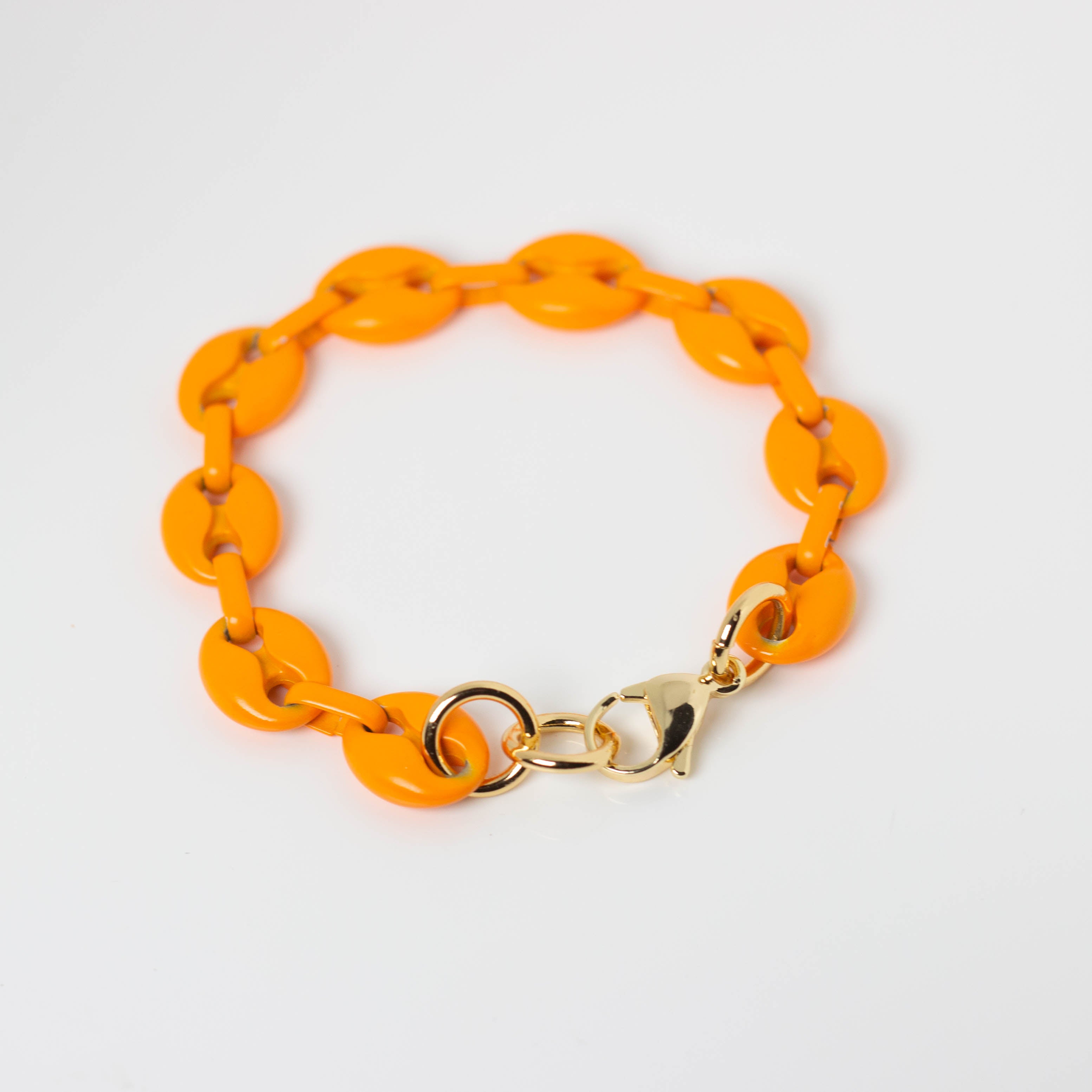 Orange Enamel Anchor Chain Bracelet