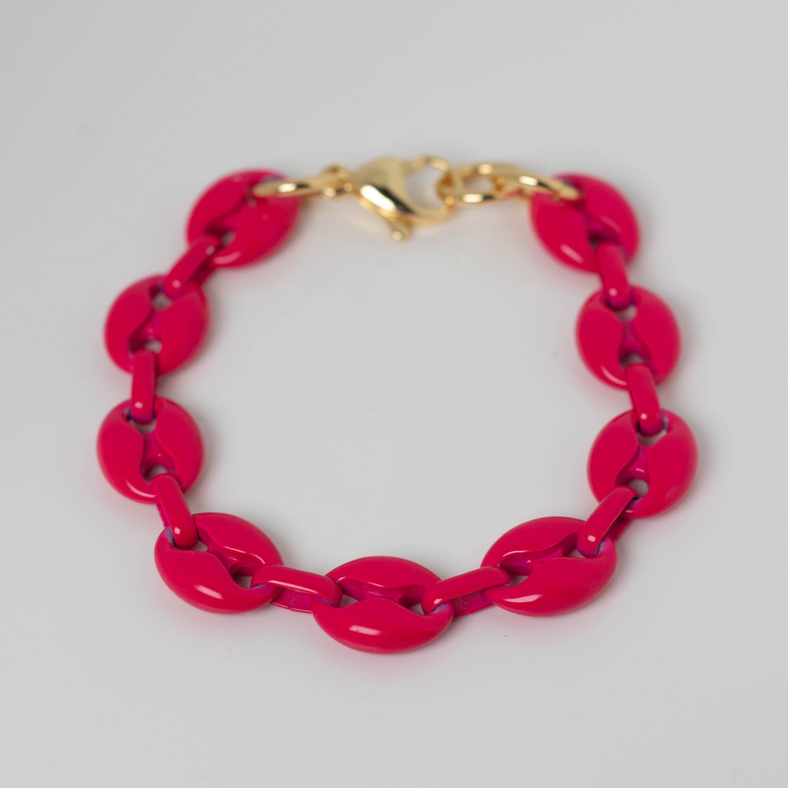 Pink Enamel Anchor Chain Bracelet
