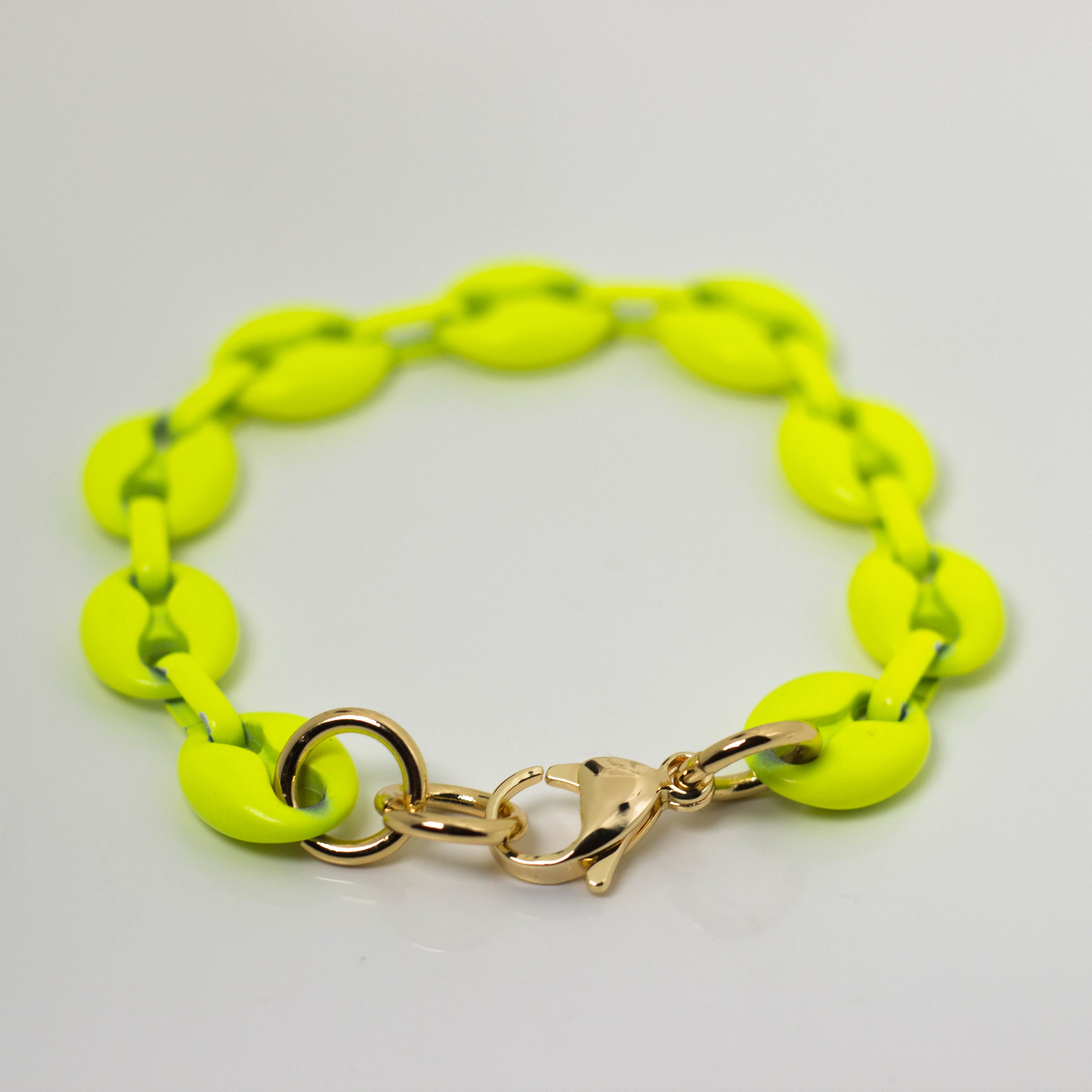 Neon Yellow Enamel Anchor Chain Bracelet