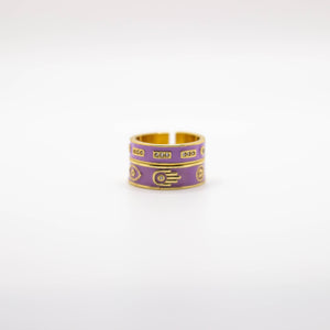 Purple Enamel Gold Evil Eye Stacks Ring Set