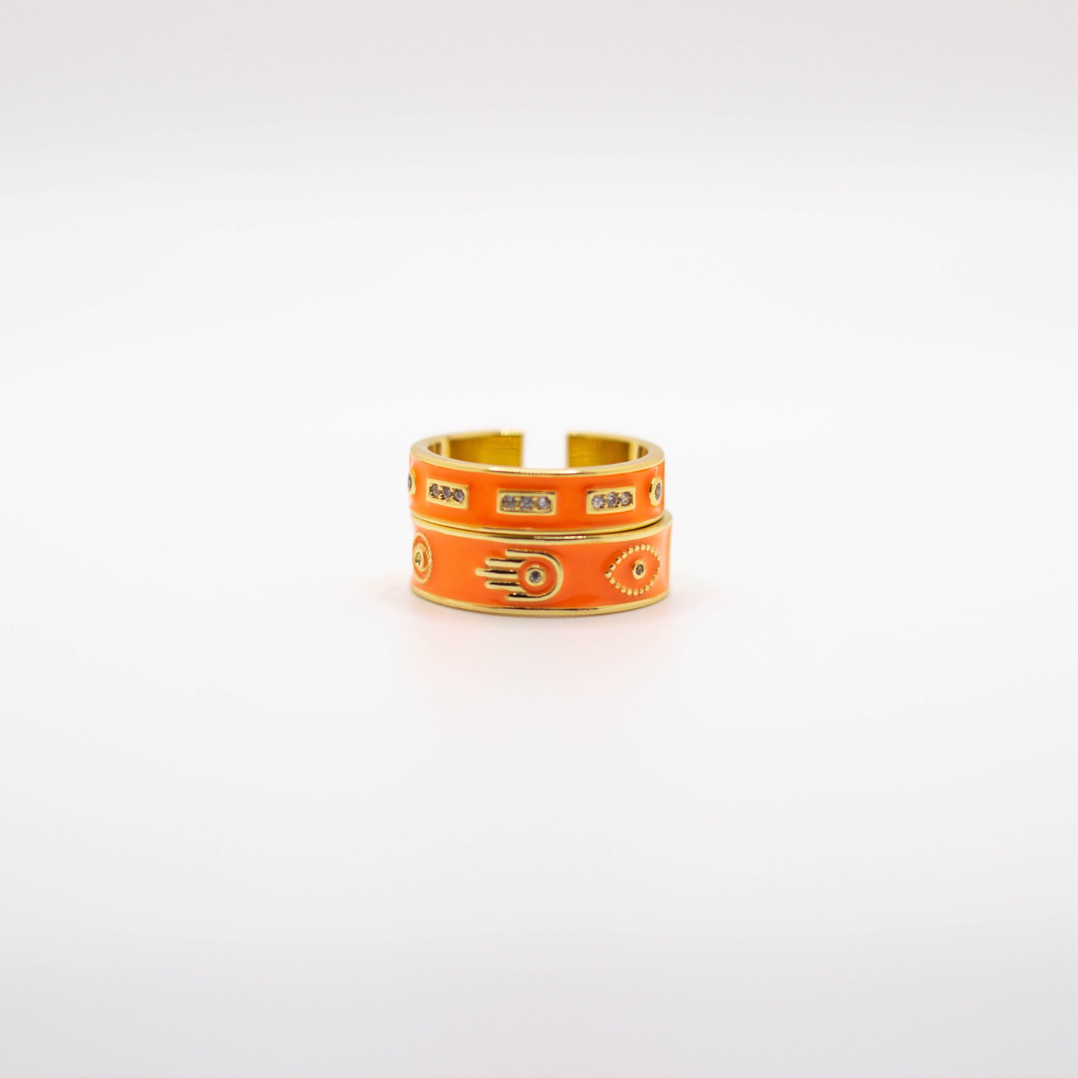 Orange Enamel Gold Evil Eye Stacks Ring Set