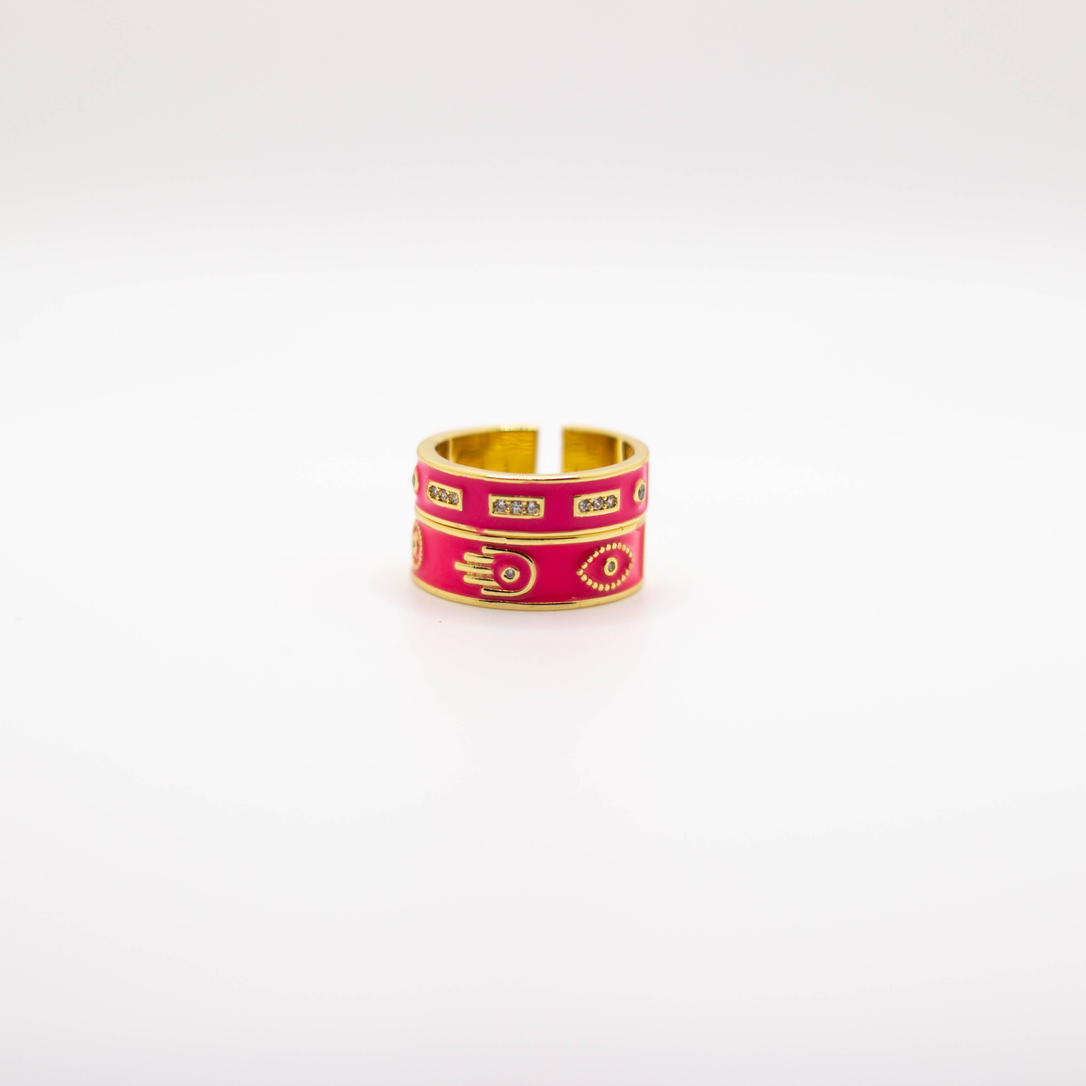Pink Enamel Gold Evil Eye Stacks Ring Set